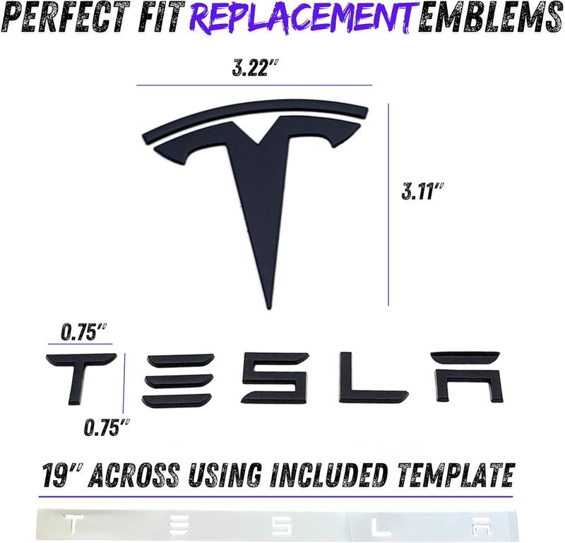 EVMIZE Metal Raised T Logo Tesla Letters Emblem Decal Sticker Matte Black Front Trunk Tailgate with 3M Adhesive for Tesla Model 3 Model Y Highland Juniper (Tesla Letters & T Logo) - Image 2